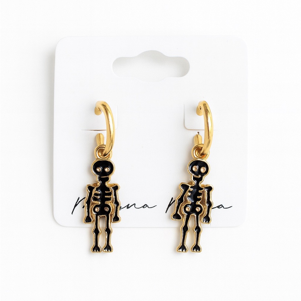 Chic Gold and Black Skeleton Earrings